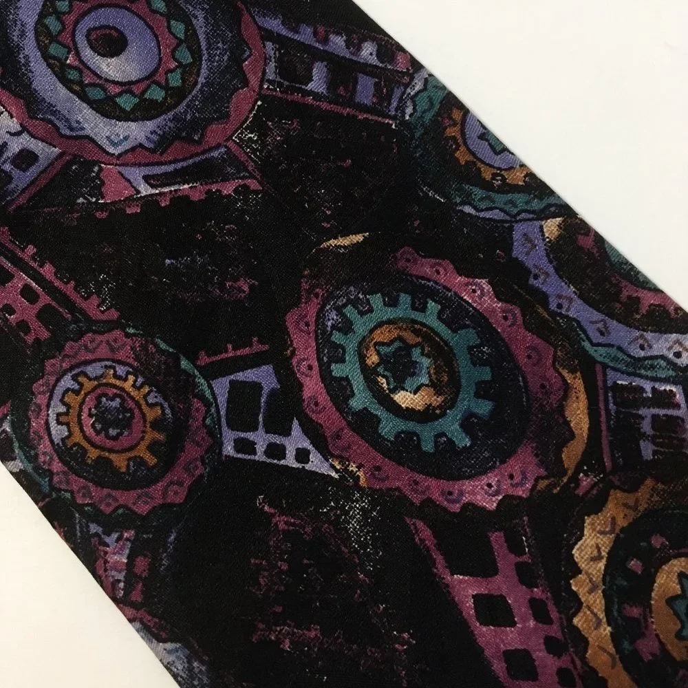 Enrico Coveri Tie Hand Made Mens Purple Teal Green Blue Gold 100% Silk Abstract